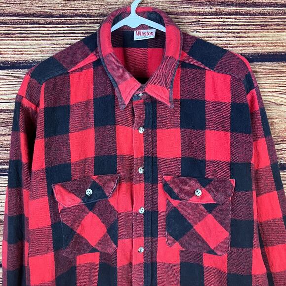 Vintage 1990s Winston Red & Black Flannel Long Sleeve Shirt - Picture 3 of 7
